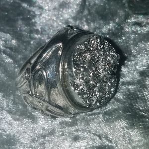 Large silver rock ring